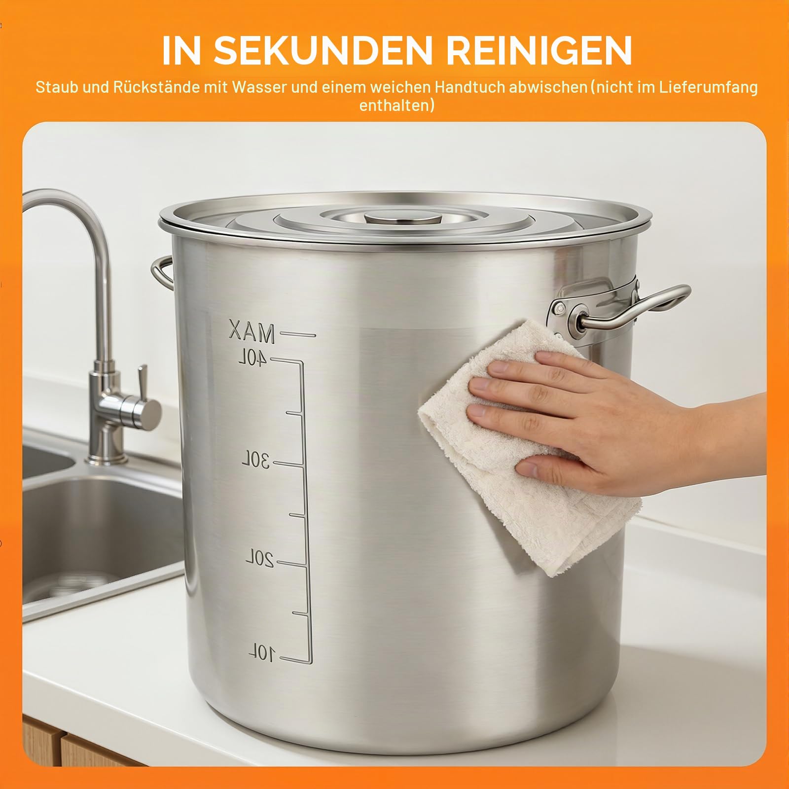 Edelstahl Eimer mit Deckel | 50L Edelstahleimer | Kücheneimer | Edelstahl Behälter mit deckel | Milcheimer Suppentöpfe für Küche, Industrie, Gastronomie & Haushalt