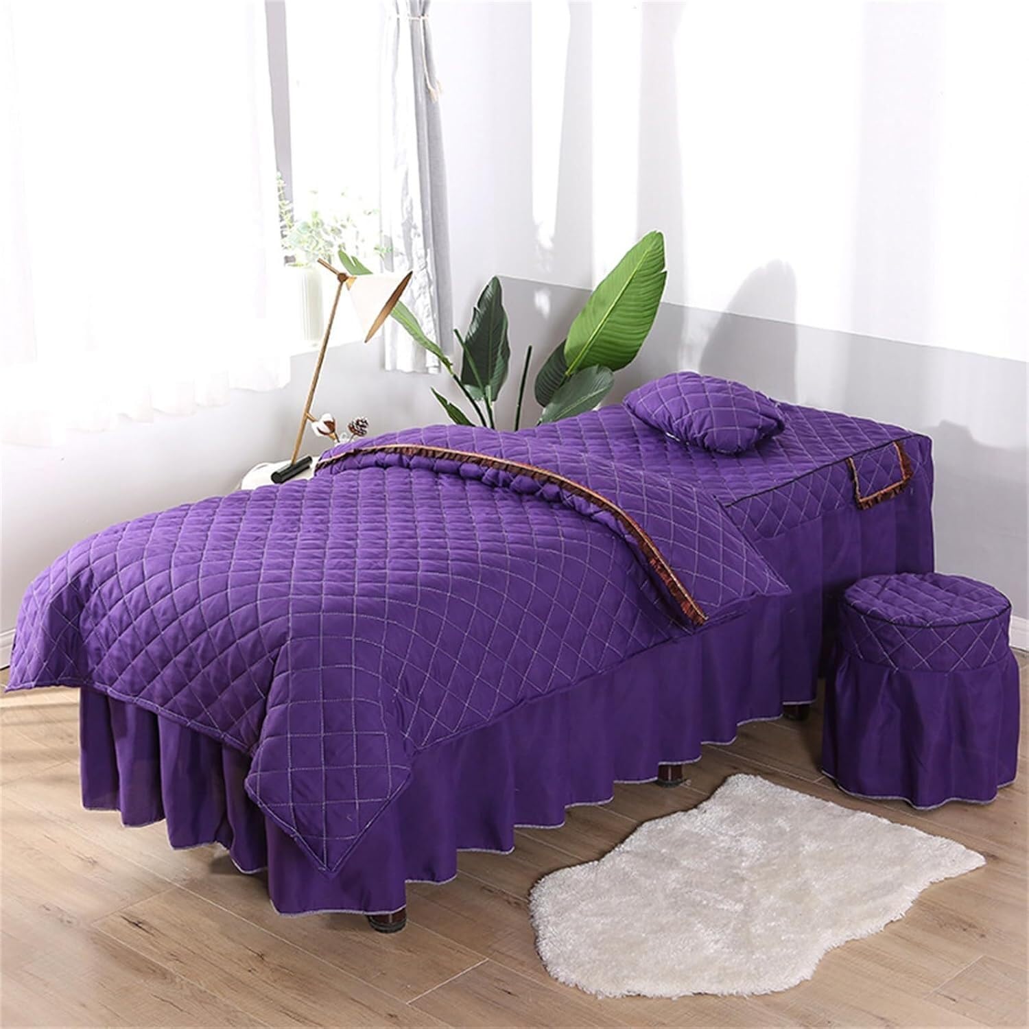 Sábanas de masaje de microfibra con falda protectora morada para salones de belleza