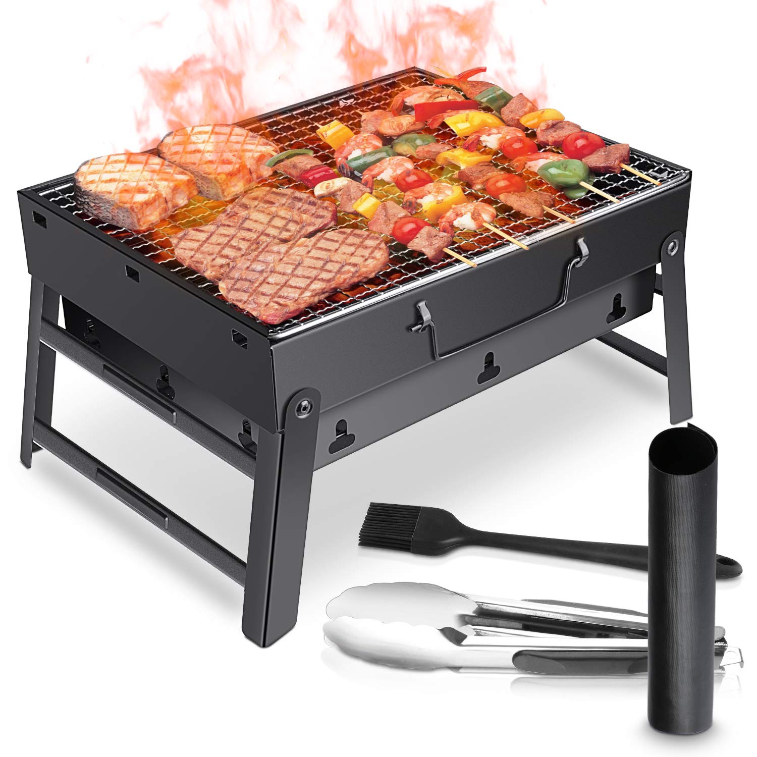 WOSTOO - Mini Barbecue Portatile, a Carbone, Pieghevole, Colore: Nero, Ideale per Picnic, Party, Feste all’Aperto