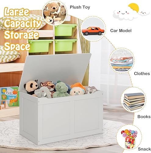 Miniatura 12 de HONEY JOY Caja de juguetes de madera para niños, baúl grande 2 en 1 de almacenamiento de juguetes con asiento acolchado acolchado, asas de Azul,Azul