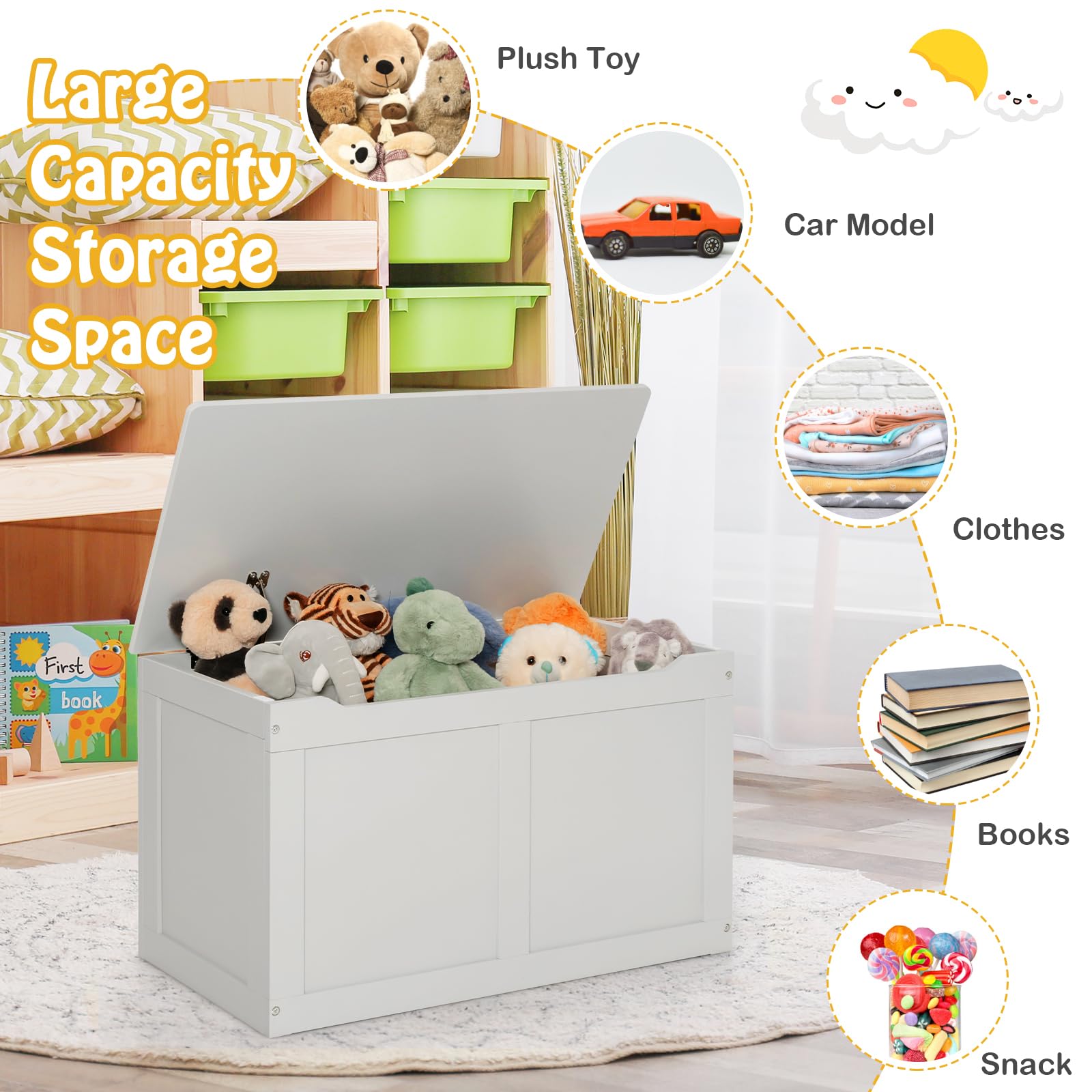 Amazon.co.jp: (ハニージョイ) HONEY JOY 子供用木製おもちゃ箱 2イン1