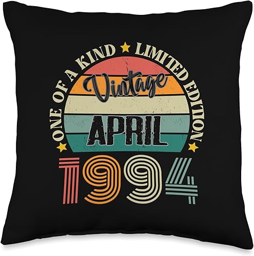30 Year Old Vintage April 1994 30th Birthday Retro Throw Pillow, 16x16, Multicolor