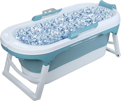 55 Inch Adult Folding Bathtub, Large Capacity Portable Bathtub With Massage Wheels,Headrest,Non-Slip Seat Cushion, Double Drain, Space-Saving Design, Suitable For Home, Travel, CampingBlue4-55in