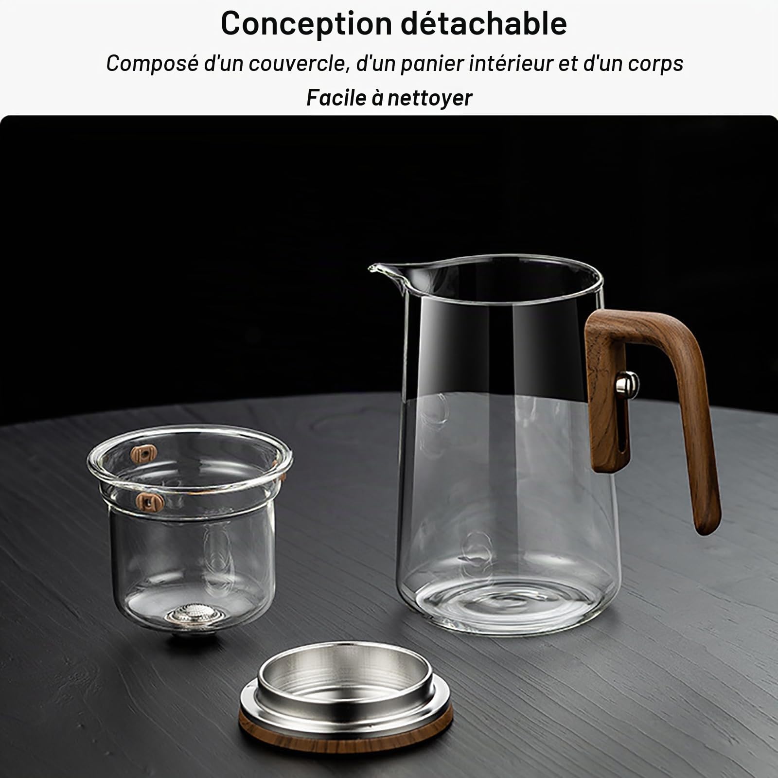 Théière Magique en Verre avec Séparation d'eau – 800 ML, Verre Borosilicate/Design Démontable/Facile à Nettoyer, Enchantipot Magic Teapot avec Poignée en Bois pour Maison, Bureau