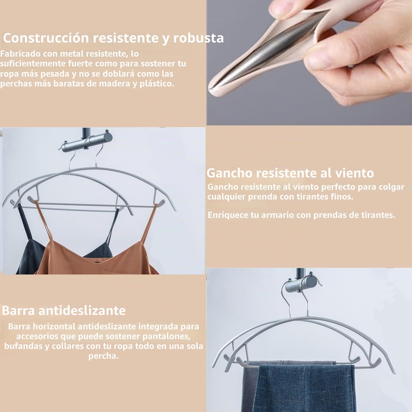 43 cm Sin protuberancias en el Hombro Recubrimiento de Goma Antideslizante Contorno Metal Sin protuberancias Percha, Percha para suéter