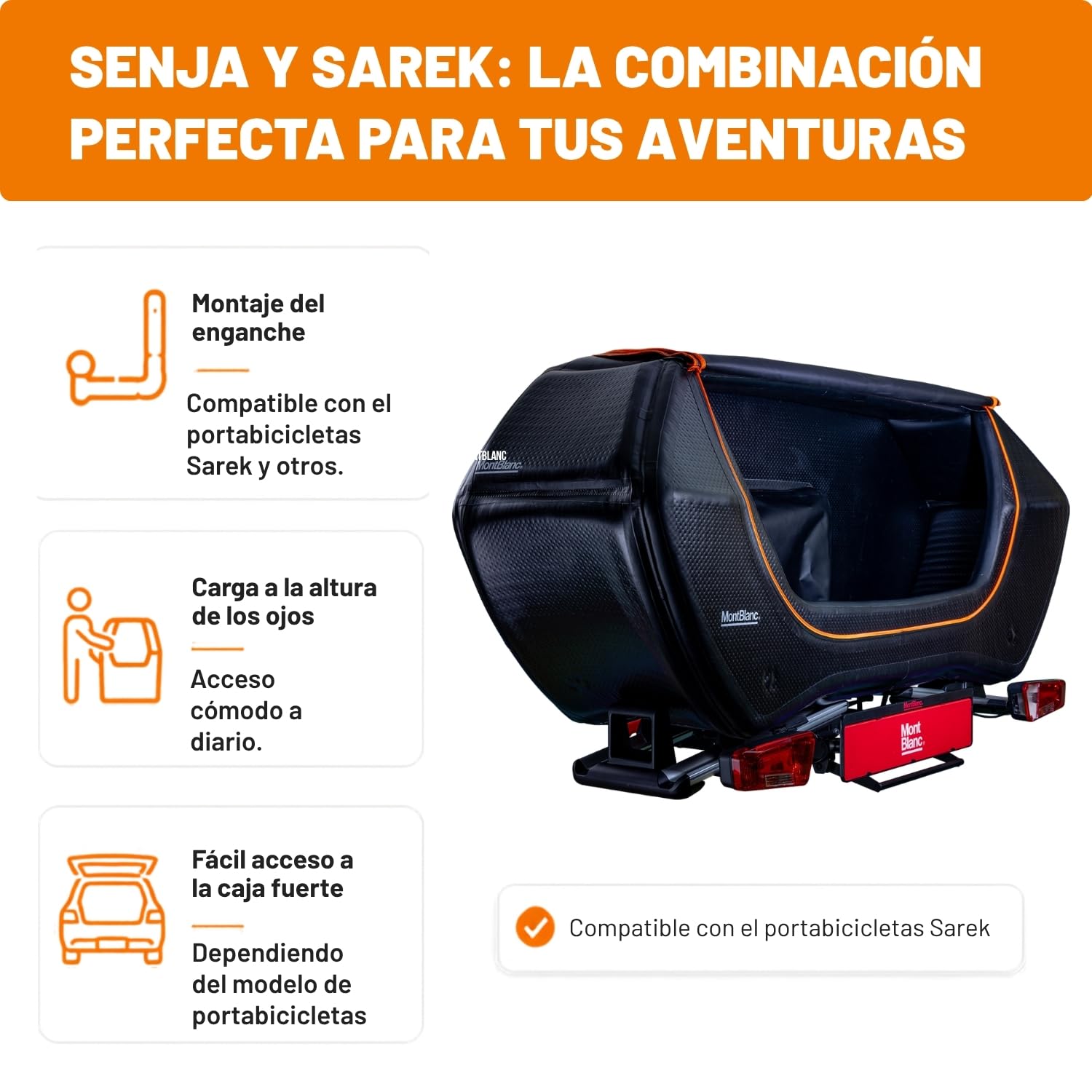 Mont Blanc Cofre de Enganche Hinchable Senja - 76 a 300 L, Carga 48 kg | Cofre trasero sobre enganche, compatible con portabicicletas. Impermeable, dropstitch, 76 a 300 litros, carga 48 kg.