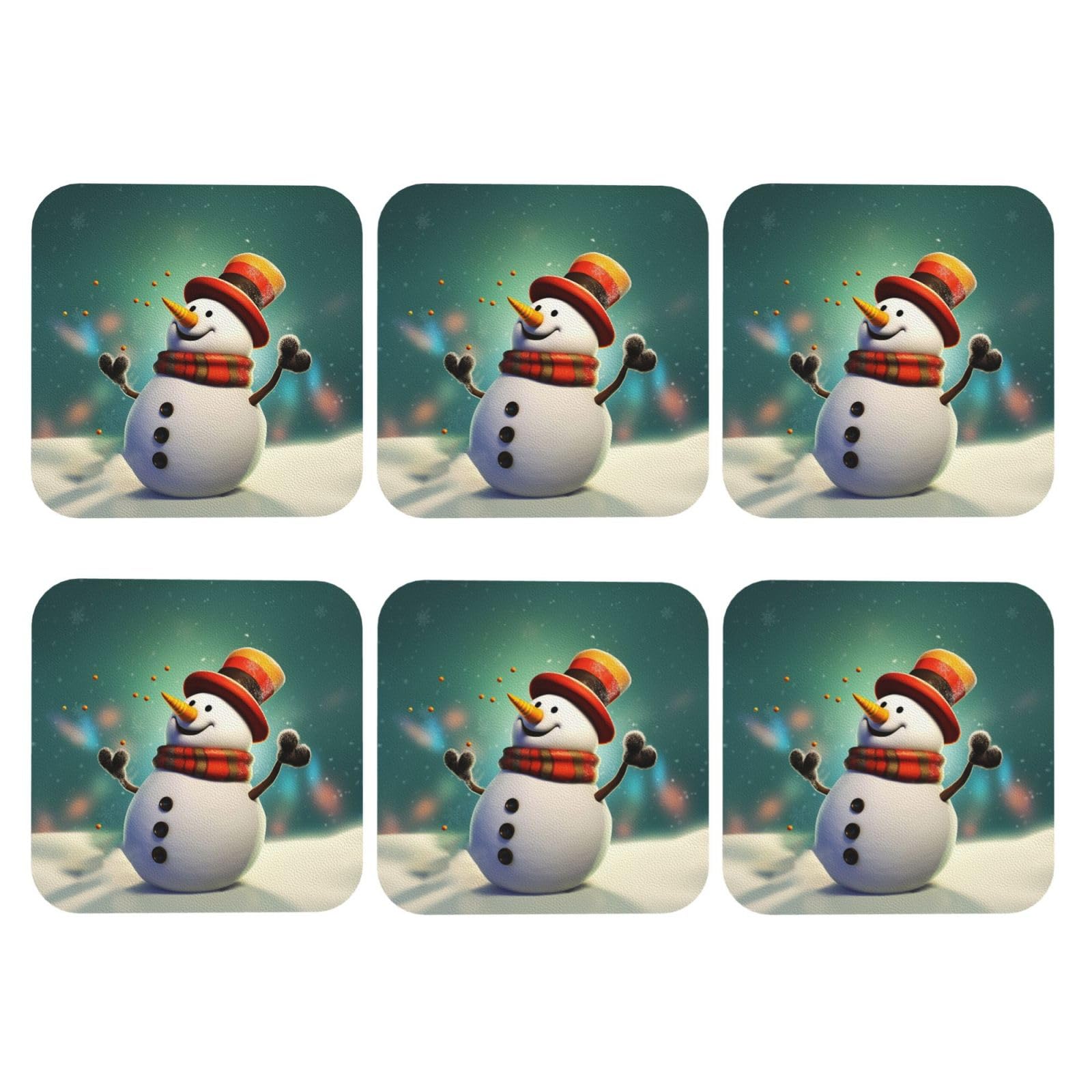 6pcs Leather Coasters for Drinks, Funny Snowman Drink Coasters for Tabletop Protection, 4" Cup Coasters for Coffee Table Decor, Non-Slip Drinking Cup Mat for Hot Or Cold Drink