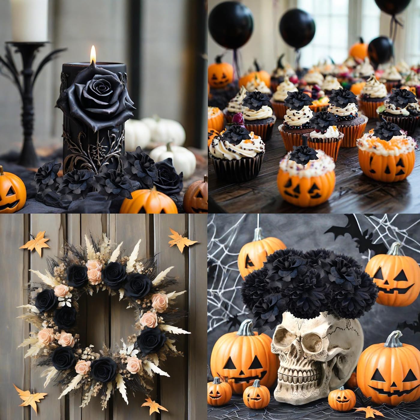 TIHOOD 55PCS Black Mini Roses Artificial Flowers Bulk, 1.77 Inch Small Silk Fake Roses Flower Heads for Decoration, Crafts, Wedding Halloween Party Home Decor - Image 4