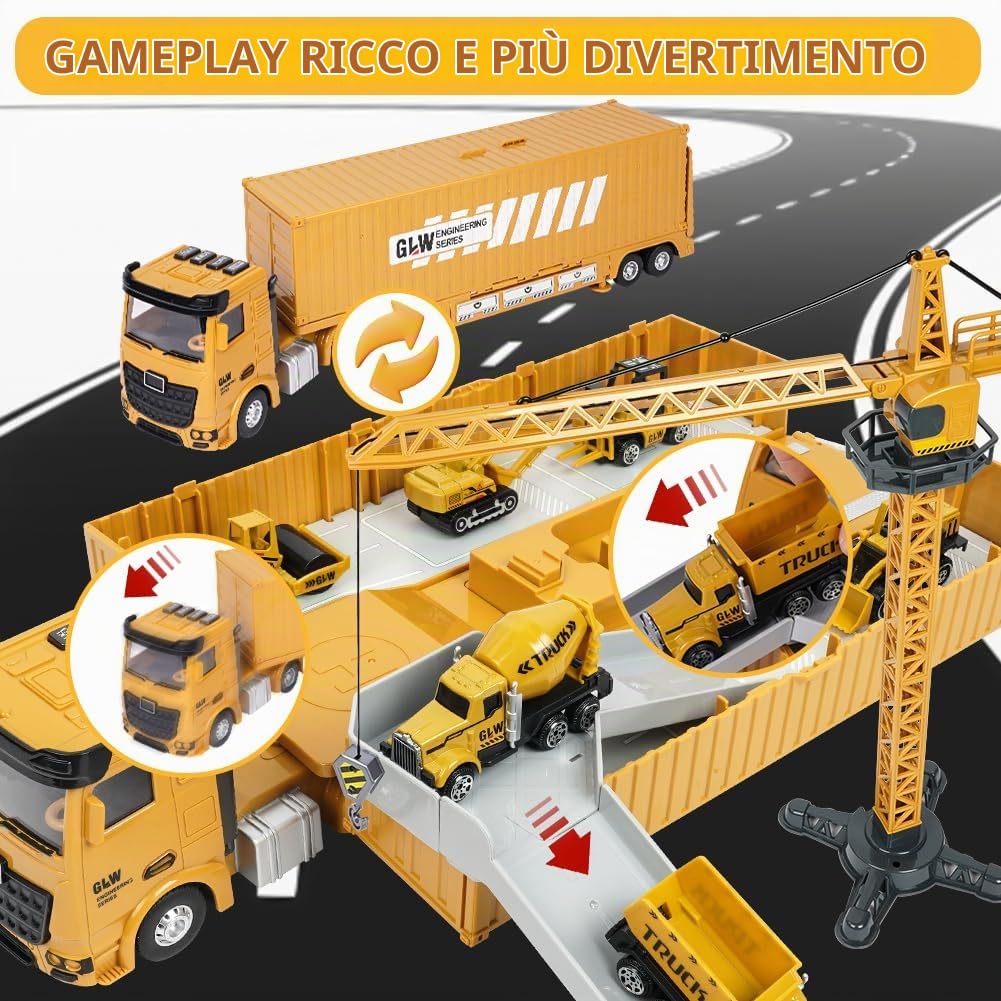 Aolso Costruzione Camion Giocattolo, Camion da Cantiere Giocattolo con Gru, Luci & Suoni, Veicolo da Cantiere con Suono e Luce, Escavatore Giocattolos per Ragazzi 3 4 5 6 7 8 Anni