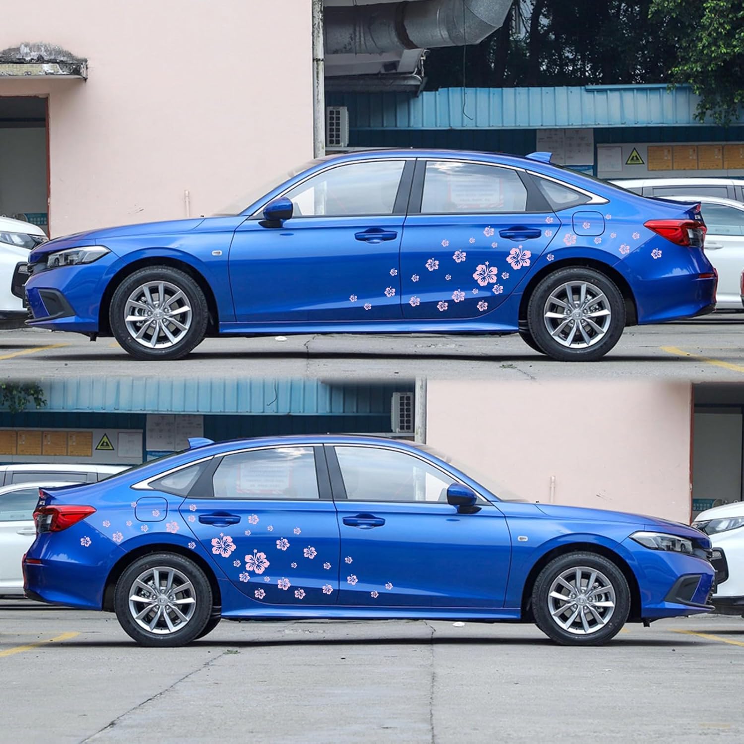 Hibiscus Flower Car Decal, Waterproof Vinyl car Side Door Decorative Sticker Accessories, car Body Hoods, SUVs, Trucks, Motorcycles, Doors, Walls, Laptops (64PCS) (Glossy Pink) - Image 4