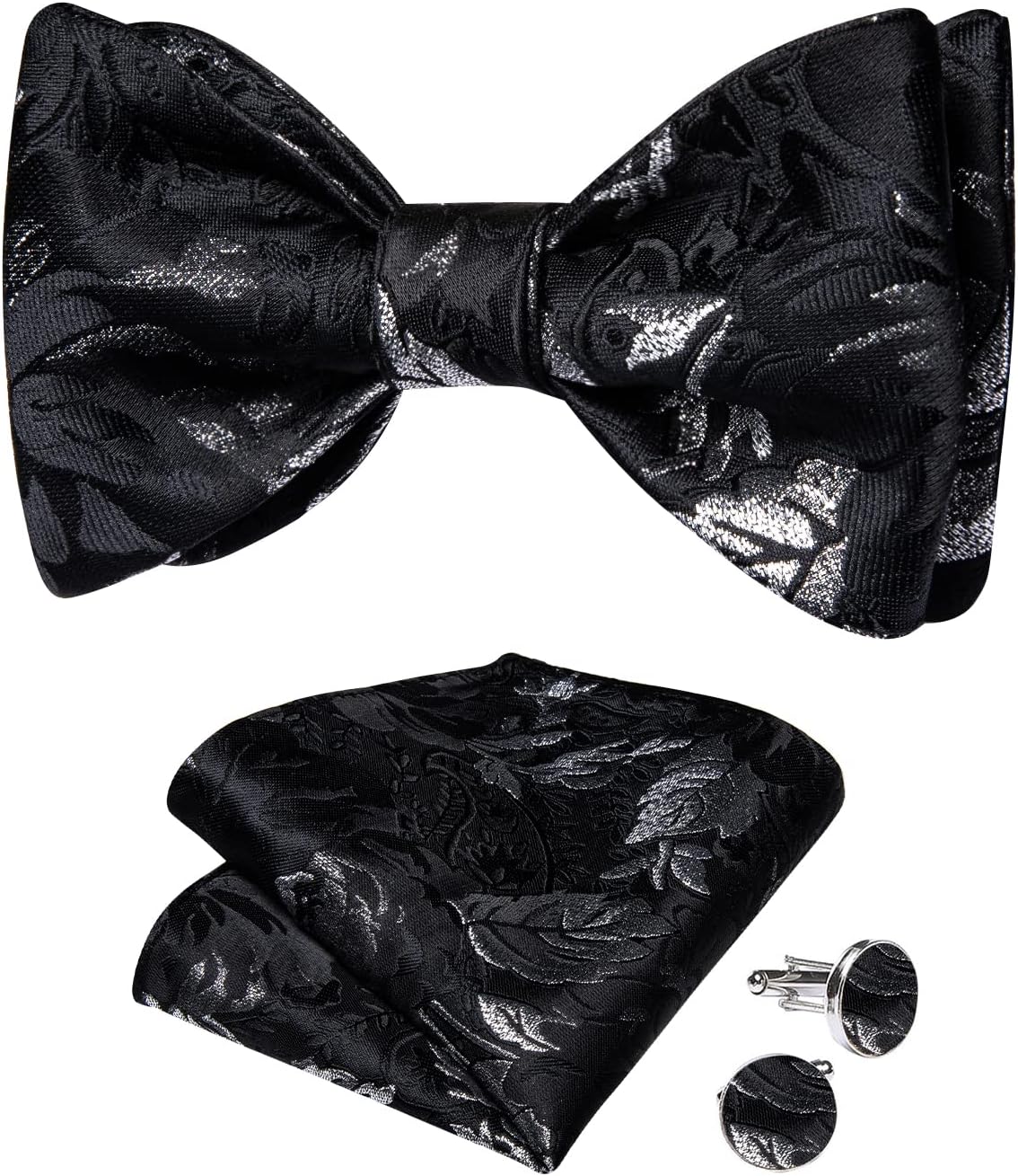 DiBanGu Mens Silk Self Bow Ties,Woven Solid Striped Paisley Bowtie and Pocket Square Cufflinks Set for Men Tuxedo Wedding