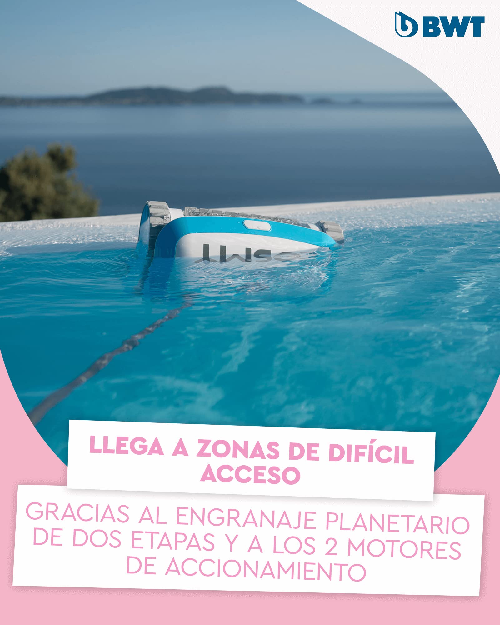 BWT Poolrobot Cosmy 200 en Color Azul | Especialmente Ligero y Compacto | Limpieza fiable de Suelo, Paredes y línea de flotación | para Piscinas de Todas Las Formas | con Control por App