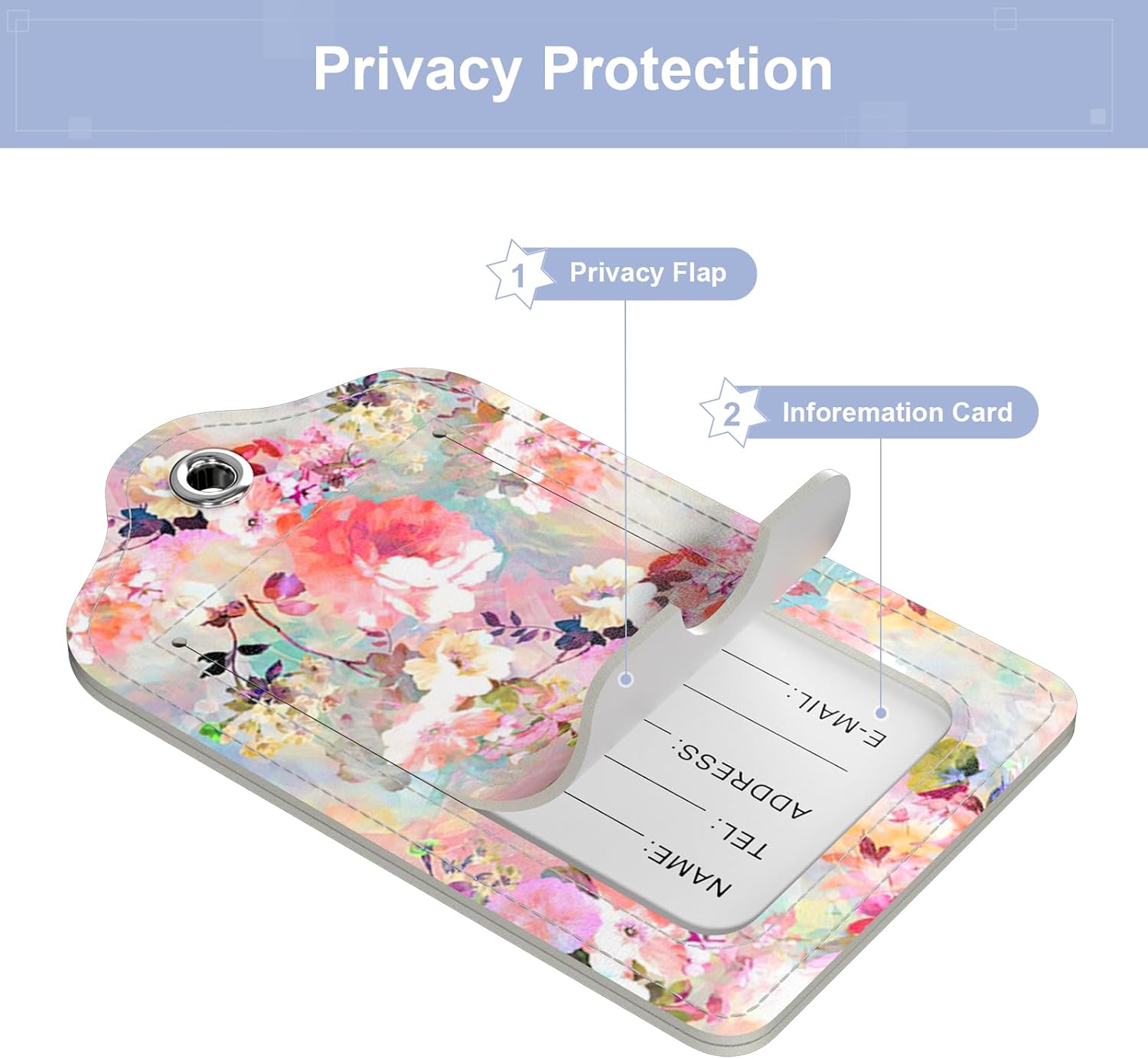 4 Pack PU Leather Luggage Tags for Suitcase, Travel Cruise Luggage Tag with Privacy Flap, Name ID Label and Metal Loop for Women Men Baggage Handbag School Bag Backpack, Pink Marble - Image 2