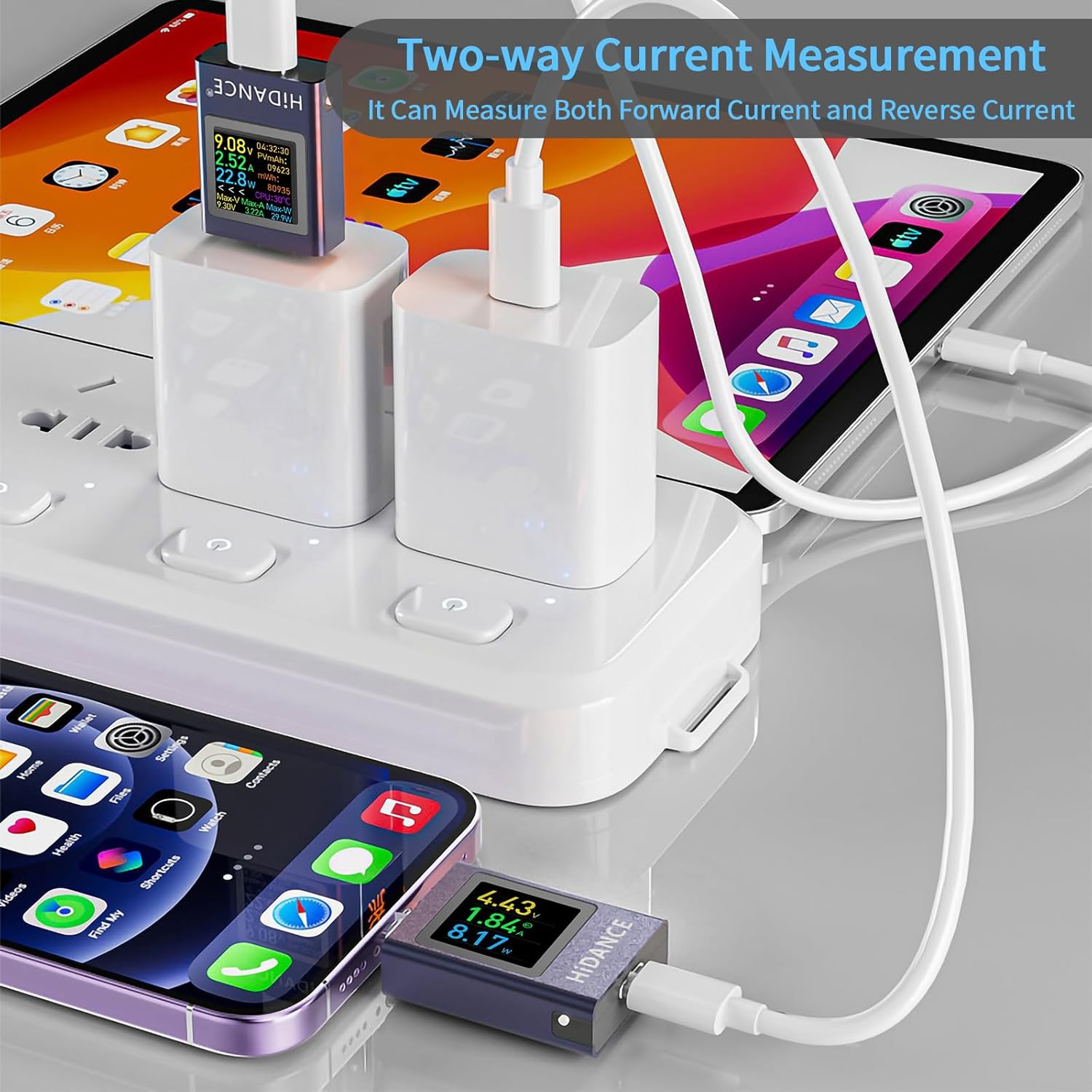 USB C Power Meter USB C Tester, USB Multimeter 4.5-50V 0-12A Two-Way Measurement Voltage Current Capacity Amp Volt Voltmeter Ammeter Detector Color Display Digital Tester for Chargers Power Bank Cable