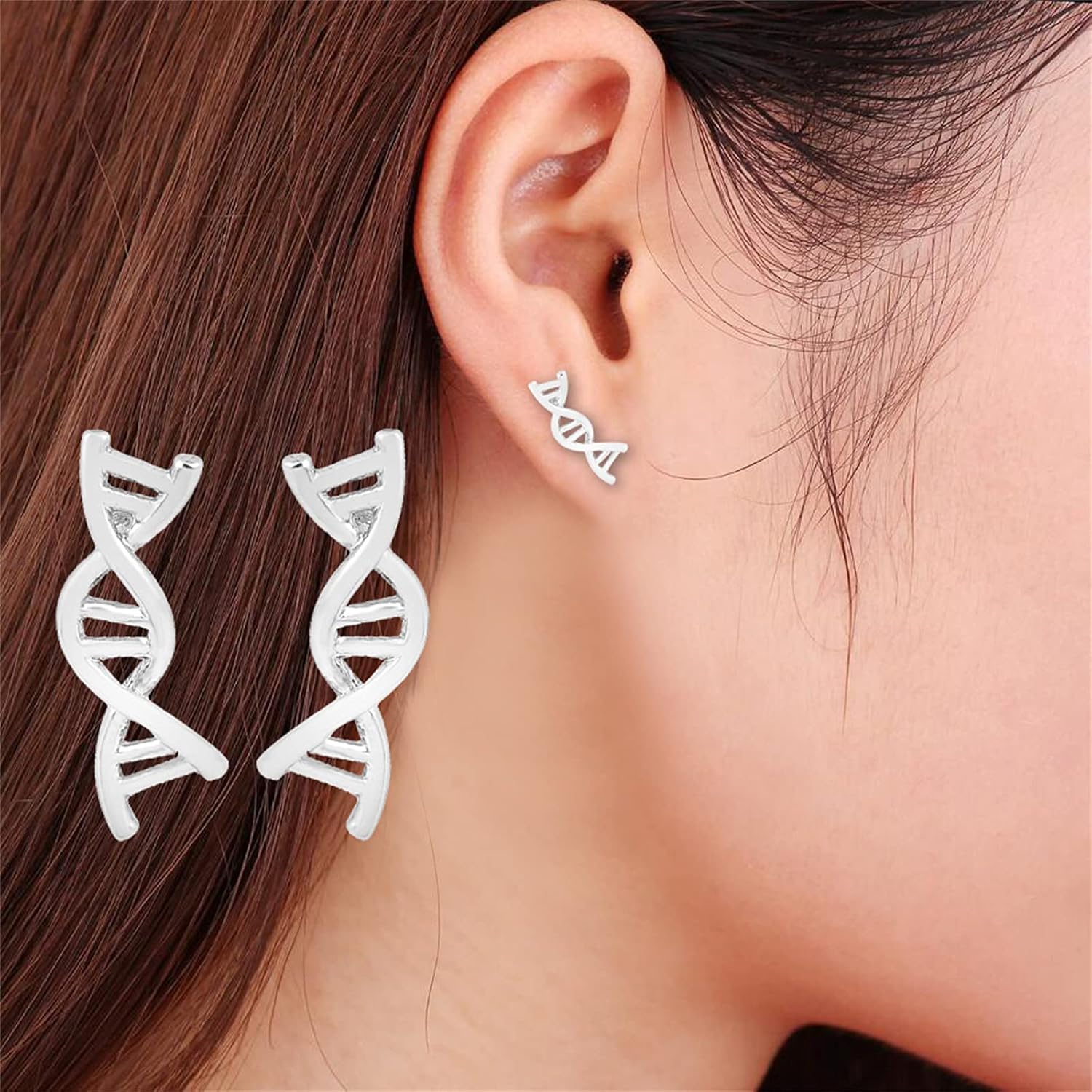 coadipress DNA Double DAN Helix Molecule Stud Earrings for Women Unique Silver Gold Biology Chemistry Microscope Science Themed Earrings Jewelry - Image 2
