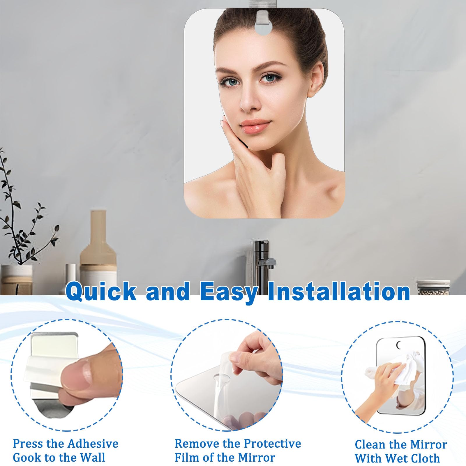 Specchio Da Barba Antiappannamento Acrilico - Infrangibile Con Gancio Adesivo, Perfetto Per Doccia E Viaggi (25x20cm)