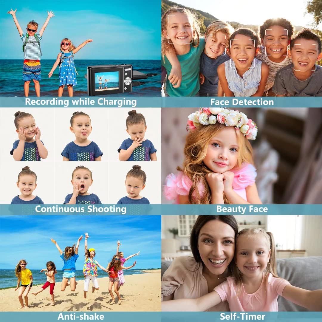 Digital Camera, wechi 1080P HD Digital Students Cameras 36MP Video Camera Vlogging Camera with 16X Digital Zoom, Mini Camera for Kids/Teens/Seniors/Beginners Black