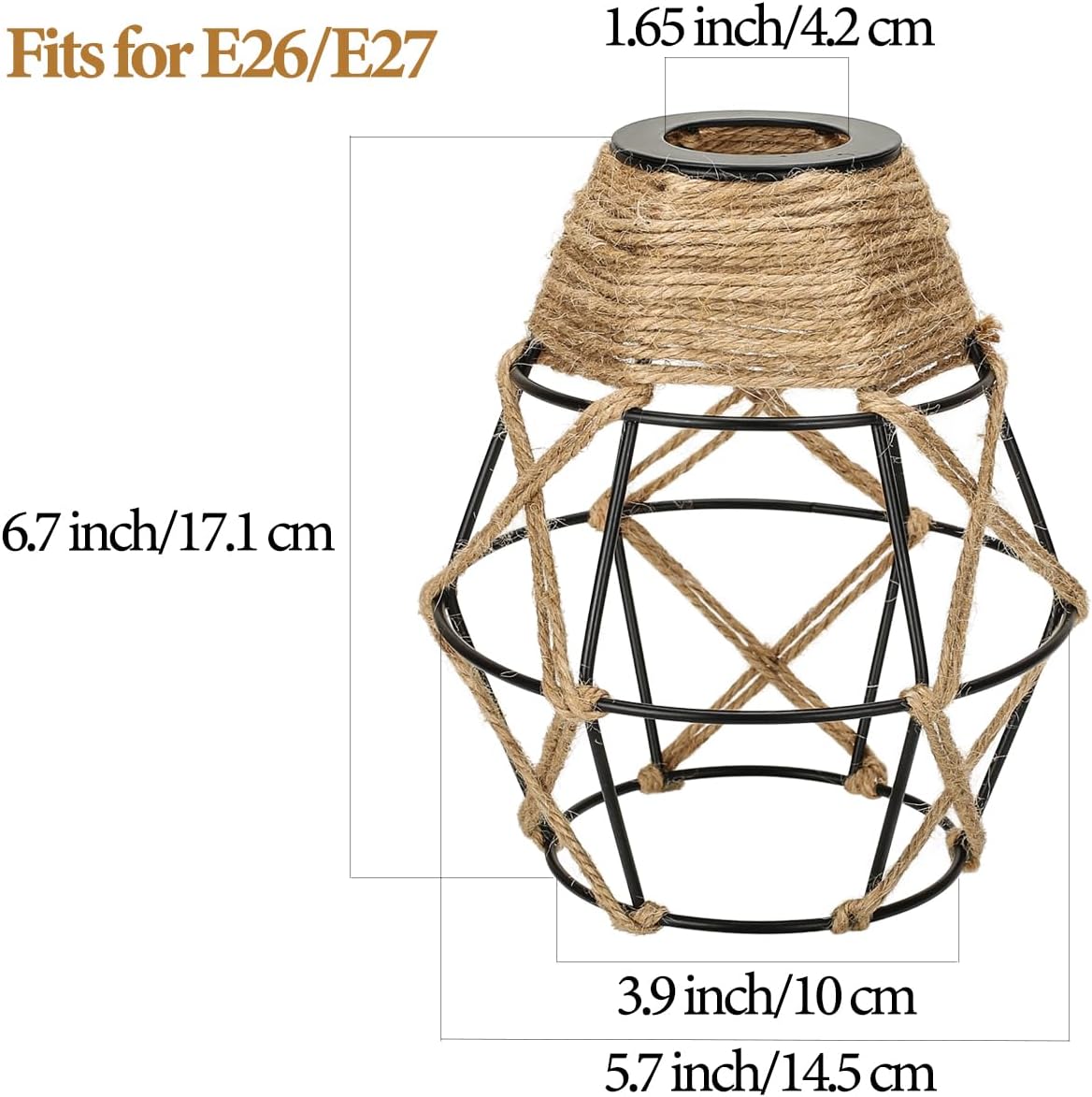 3 Pack Industrial Hemp Rope Pendant Lamp Shade, Small Vintage Boho Hanging Light Shades, Mini Rustic Metal Cage Lampshade for E27 Chandelier Wall Sconces Ceiling Hanging Pendant Light Fixture