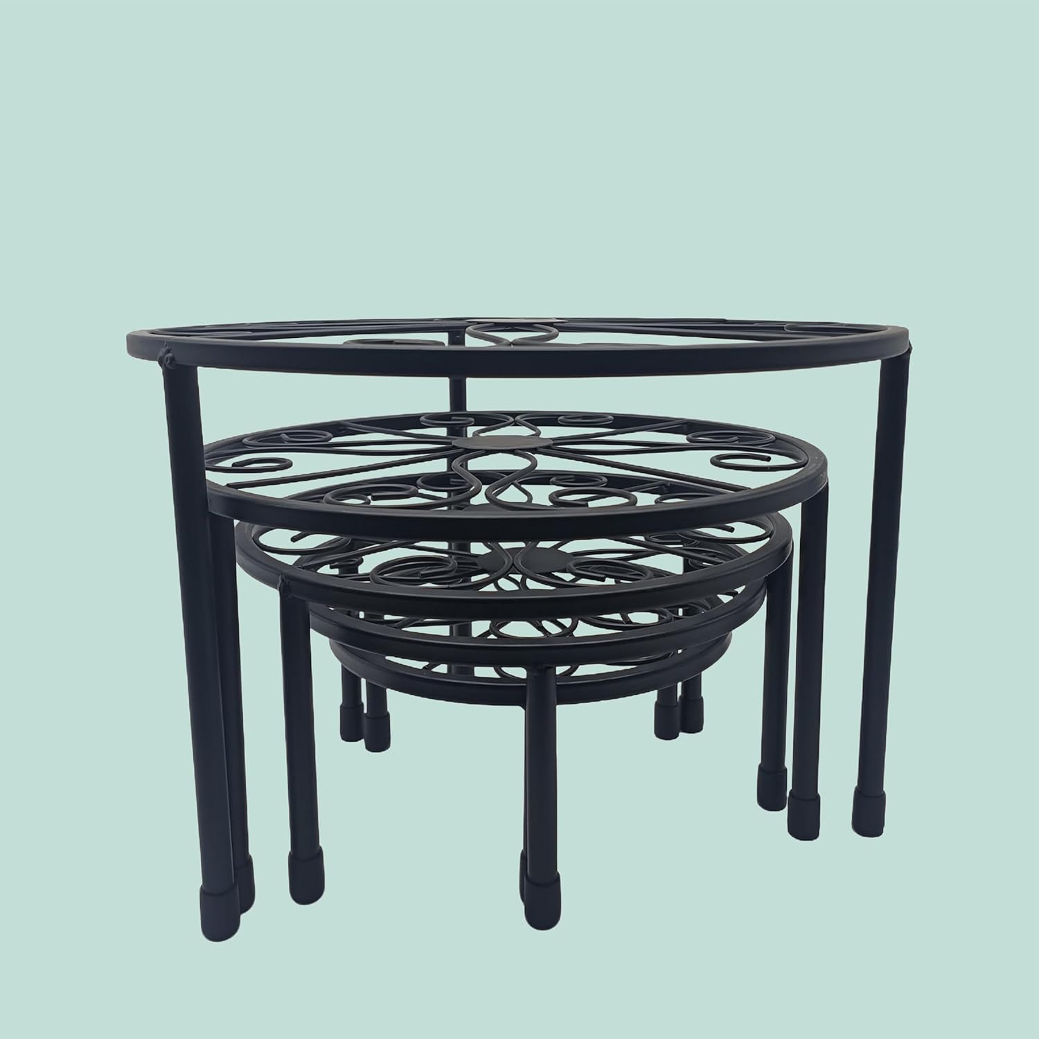 Relaxdays 5 Piece Set Round Heavy Duty 8-20 x 17-30 cm Decorative Plant Stand Steel Black