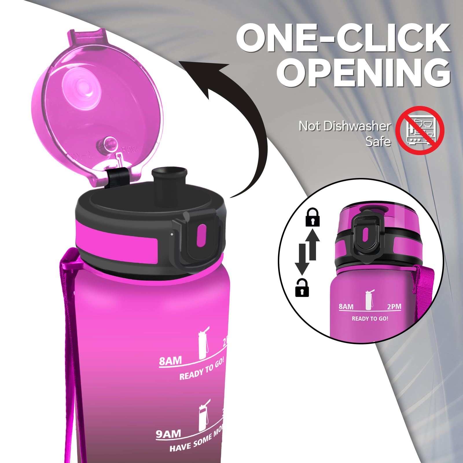 Borraccia Motivazionale Grsta Borraccia 1 Litro, Borraccia Palestra, Bottiglia Senza Perdite, Facile Da Pulire, Bottiglia Motivazionale, Facile Da Trasportare, Graduata, Per Campeggio, Fitness, Viaggio Borraccia 2 Litri