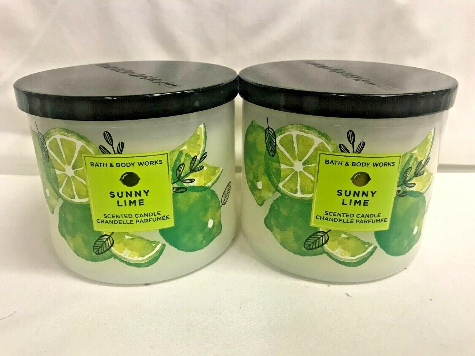 Generic 2 Bath Body Sunny Lime Large 3-Wick Filled Scented 14.5 OZ Candle, White