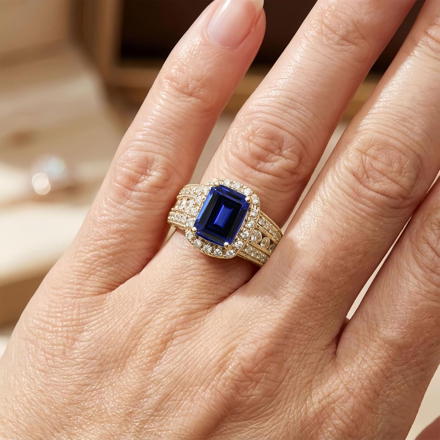 10K 14K 18K Gold 2 Carat Emerald Cut Gemstone Rings for Women with Moissanites/Diamonds Emerald Gemstone Engagement Anniversary Ring Size 3-16