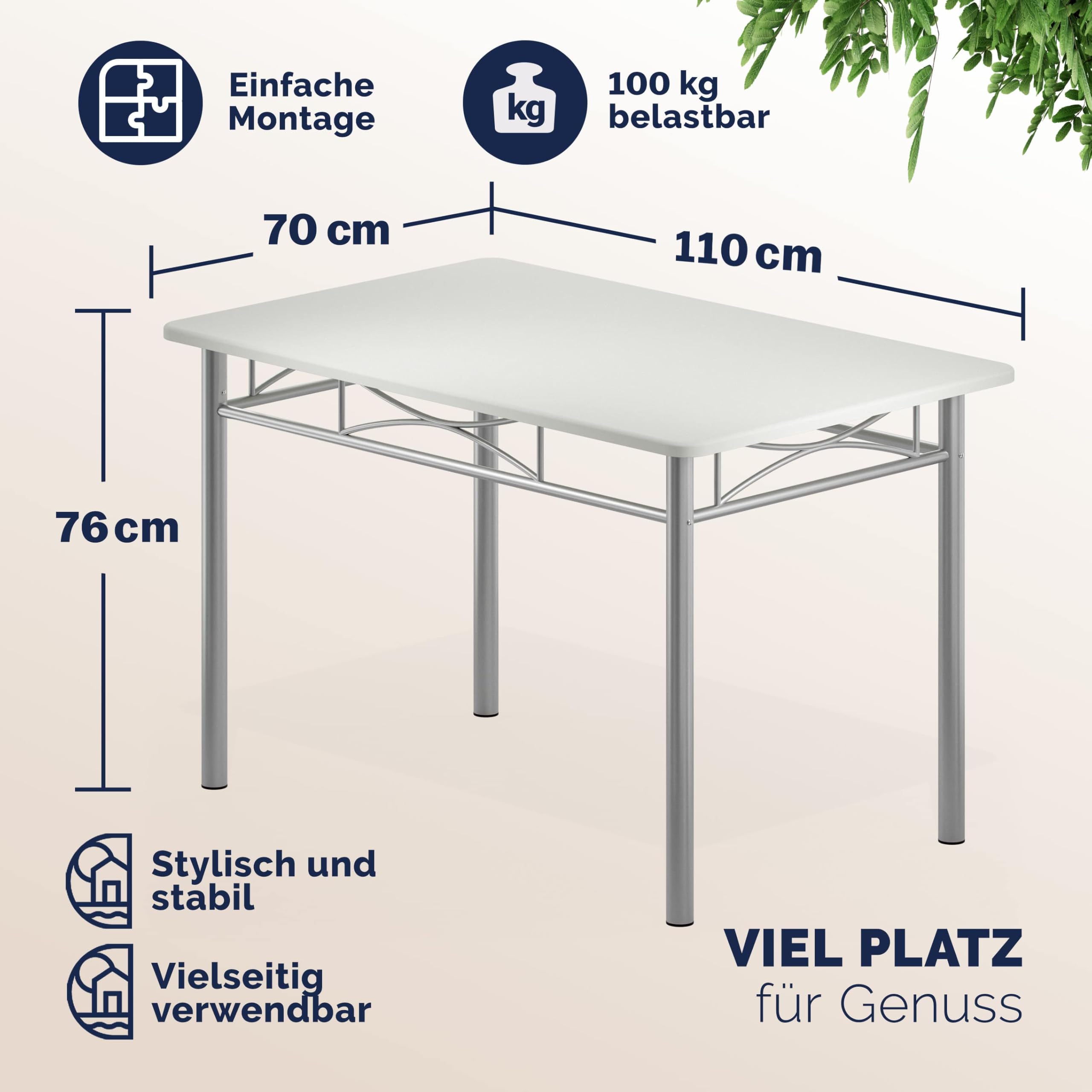 Casaria® Esstisch mit 4 Stühlen Holz 5-TLG Set Metall 110x70cm Industrial Esszimmer Küche Stühle Tisch Möbel Essgruppe Sitzgruppe Paul Weiß