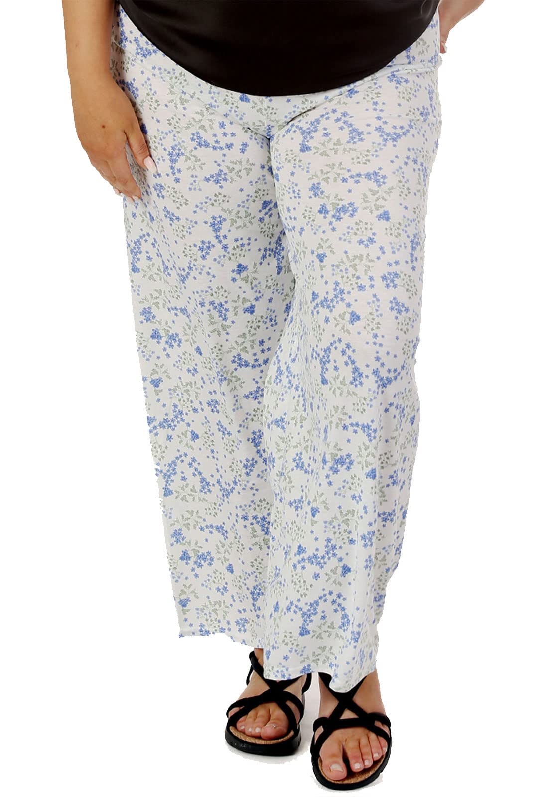 FAIRY BOUTIQUE Ladies Plain Printed Wide Leg Crepe Palazzo Trousers Womens Plus Size Casual Flared Pants Multi Floral Print 28-30