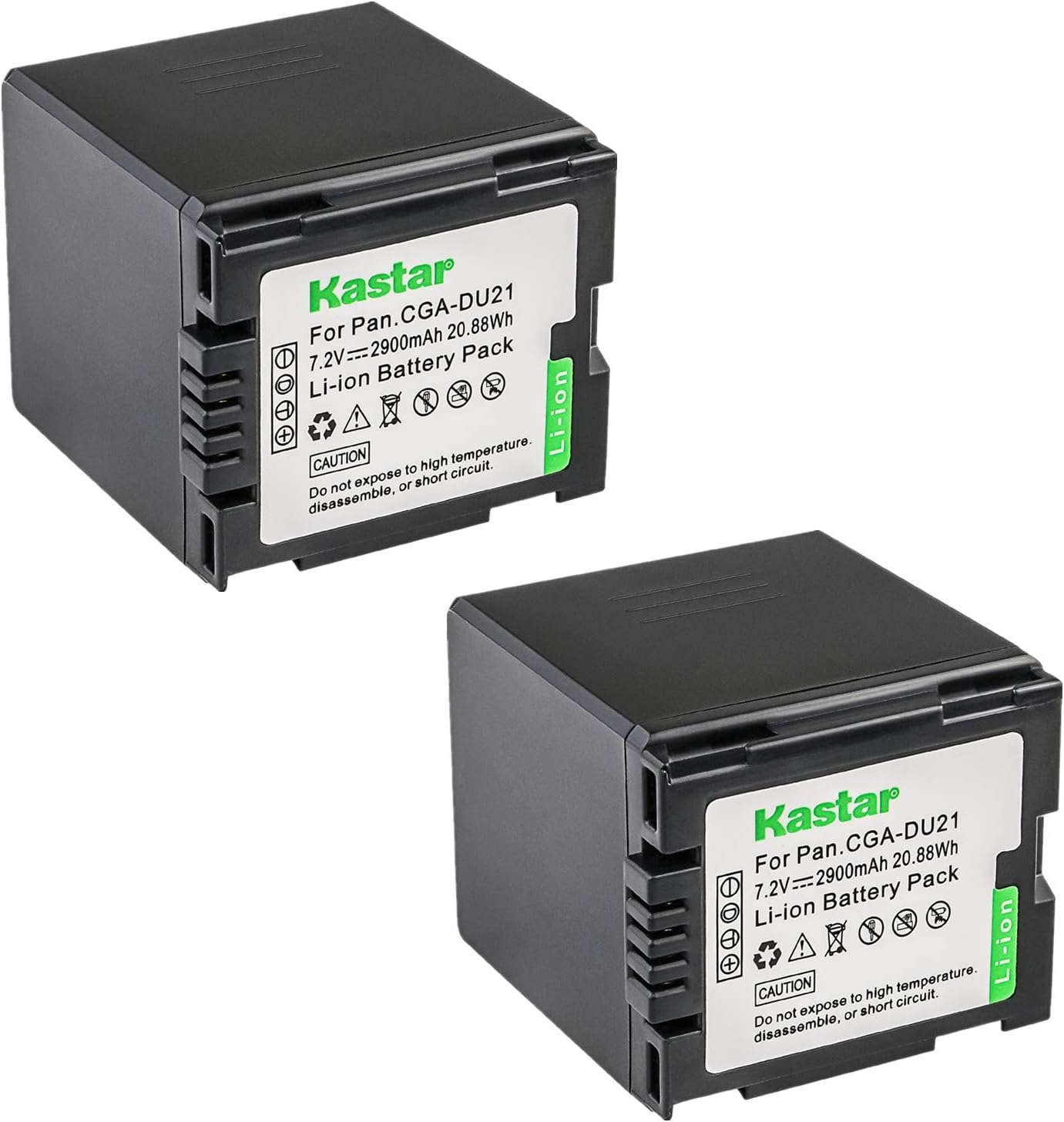 Kastar Battery 2X Replacement for Panasonic CGA-DU21 and NV-GS40 GS44 GS47 GS50 GS55 GS57 GS58, PV-GS200 GS300 GS320 GS400 GS500, SDR-H250 H280, VDR-D258 D300 D308 D310 D400, VDR-M74 M75 M95 M250