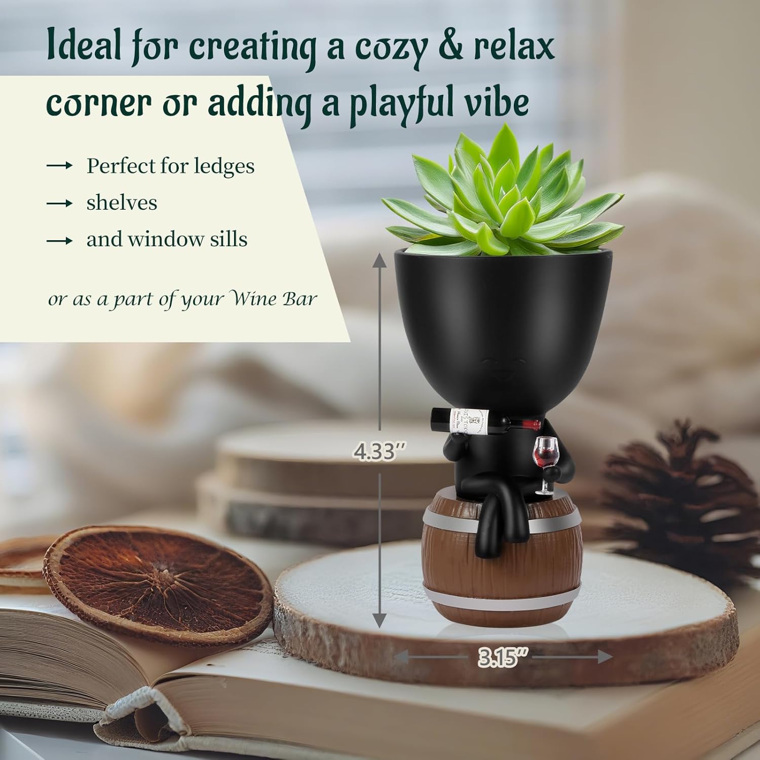 Wnsamoddy Funny Face Planter Pots with Drainage - Resin Head Flower Pot for Indoor Outdoor Succulents Cactus, Unique White Elephant Gifts for Wine & Plant Lovers, Home Office Desk Decor