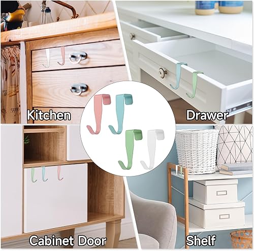 Miniatura 5 de Giantree Paquete de 4 ganchos para puerta de gabinete, ganchos blancos de acero inoxidable para puertas de gabinete y habitación