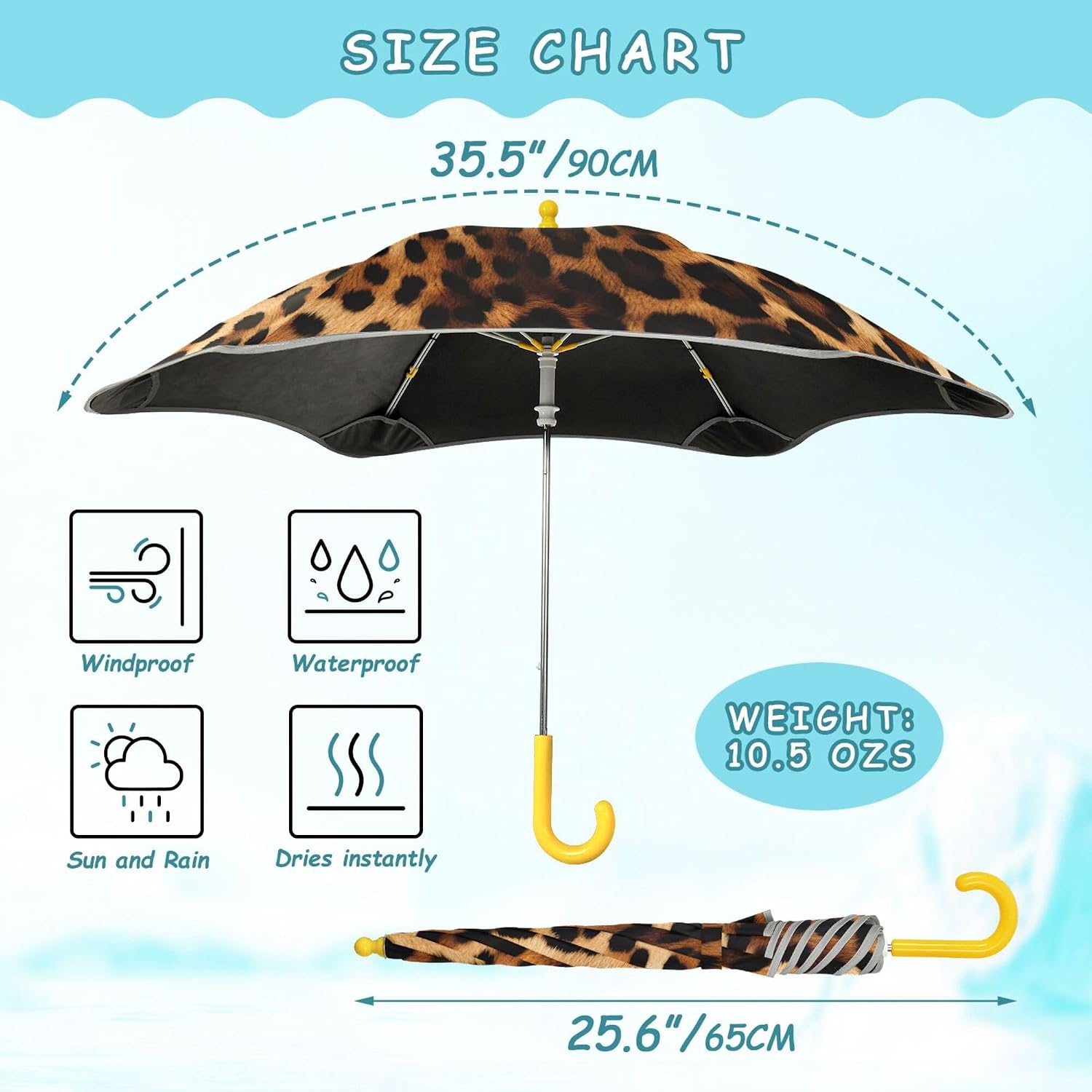 ALAZA Leopard Print Cheetah Kids Umbrella for Girls Boys Toddler Children Rain & Sun Umbrella