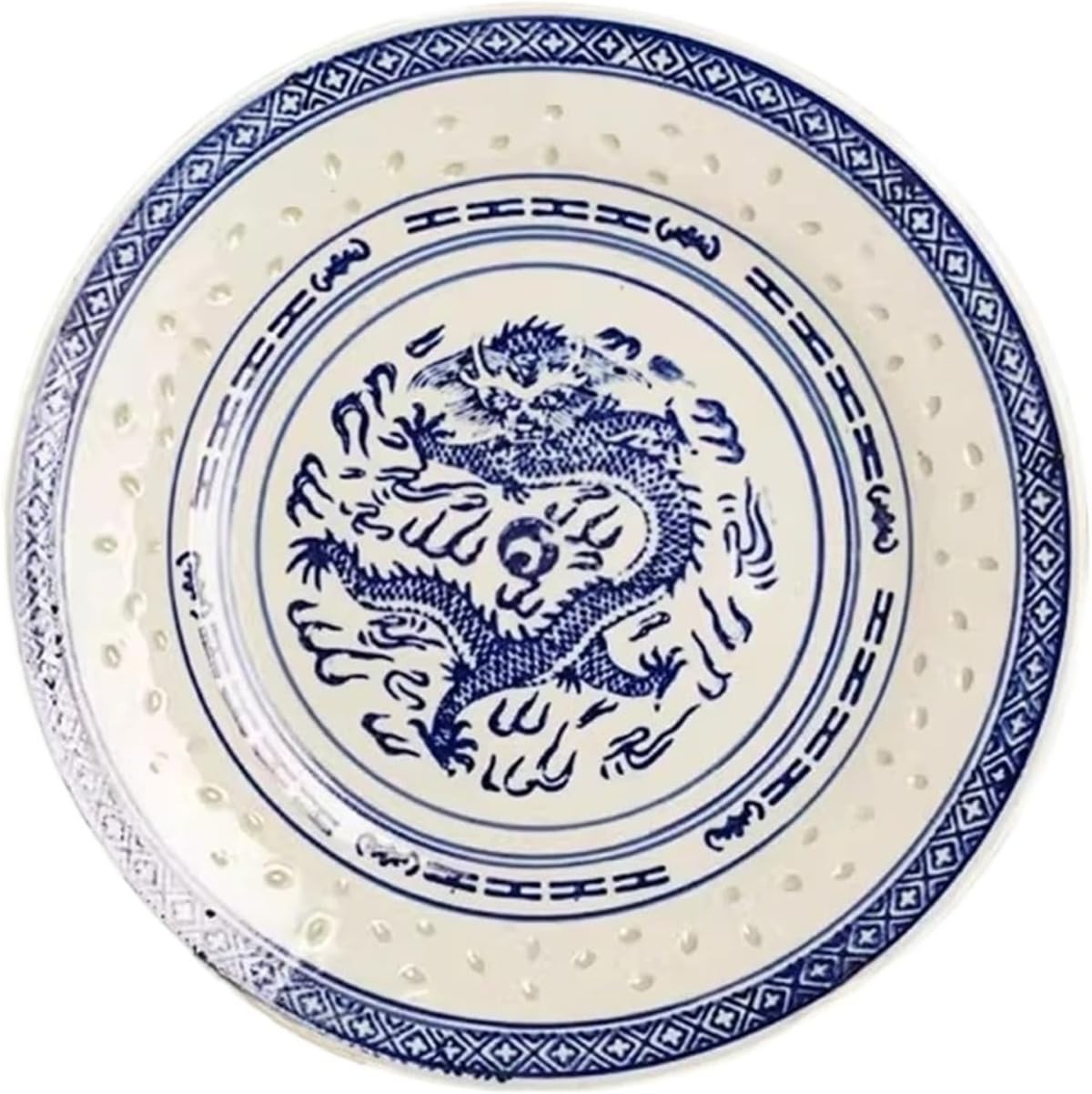 Traditional Chinese Dragon Pattern Ceramic Serving Plate - Old Style Home Restaurant Tableware,1pcs(Diameter 15cm)