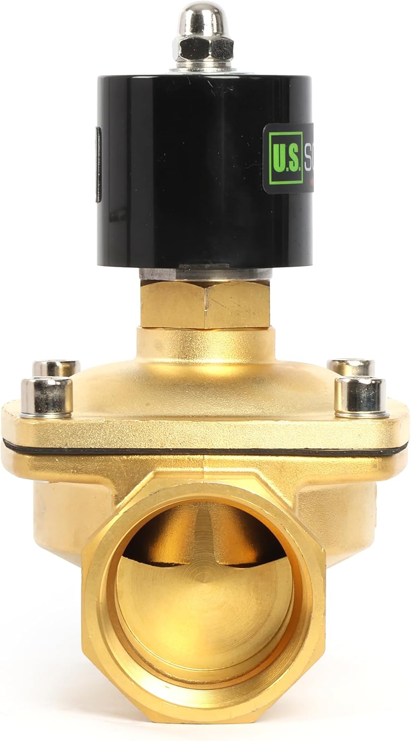 U.S. Solid Solenoid Valve- 2" Brass 12V DC Electric Solenoid Valve, Normally Open, VITON Seal
