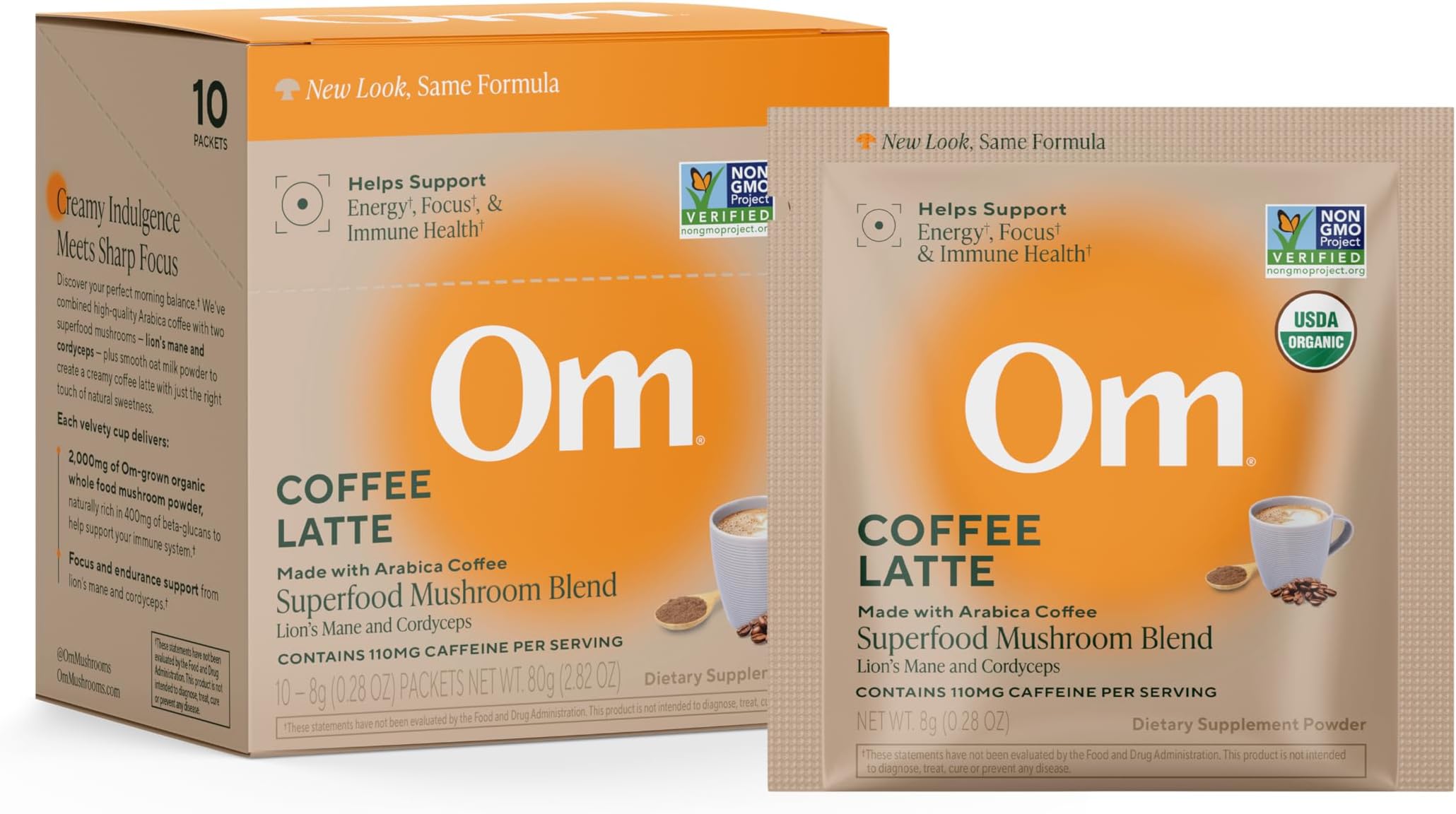 Coffee Latte Blend โ Functional Mushroom Powder with Lionโs Mane, Cordyceps, Reishi & Chaga โ Energy, Focus & Mental Clarity Support โ Single Serve Packets (10 Count)