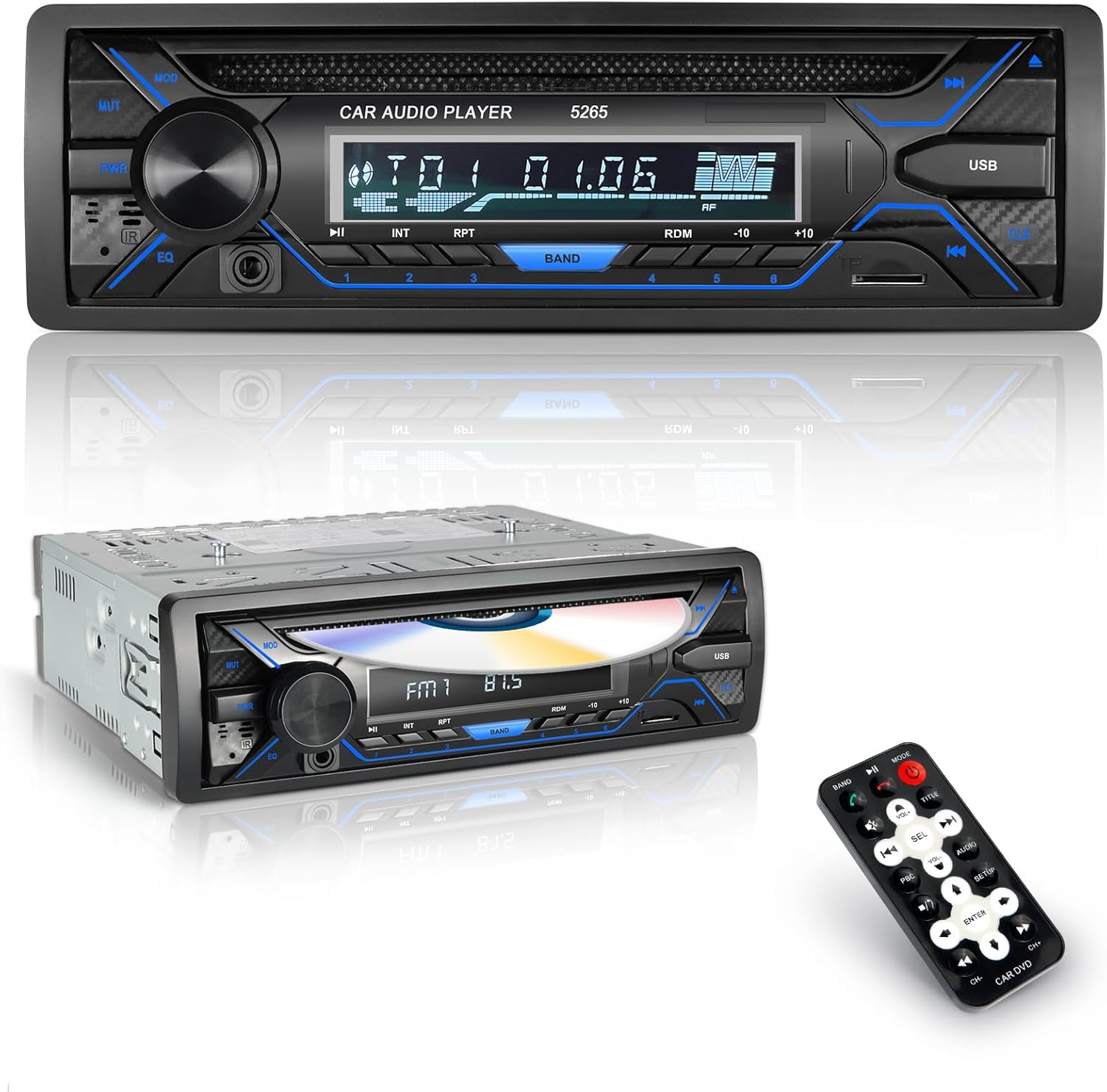 Single Din Bluetooth Car Stereo with CD/DVD Player, Single Din Radio with SD Card/AUX/USB Playback, AM/FM Single Din CD Player