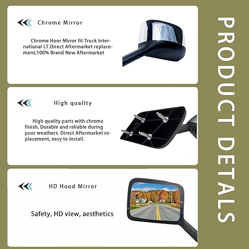 Miniatura 2 de Espejo de capó para camión International LT, montaje del lado del conductor cromado espejo de capó para camión International LT lado izquierdo