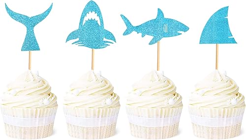 Ercadio Paquete de 24 adornos para magdalenas de surf, con purpurina negra, para tabla de surf, deportes, para cupcakes, temática de surf, baby