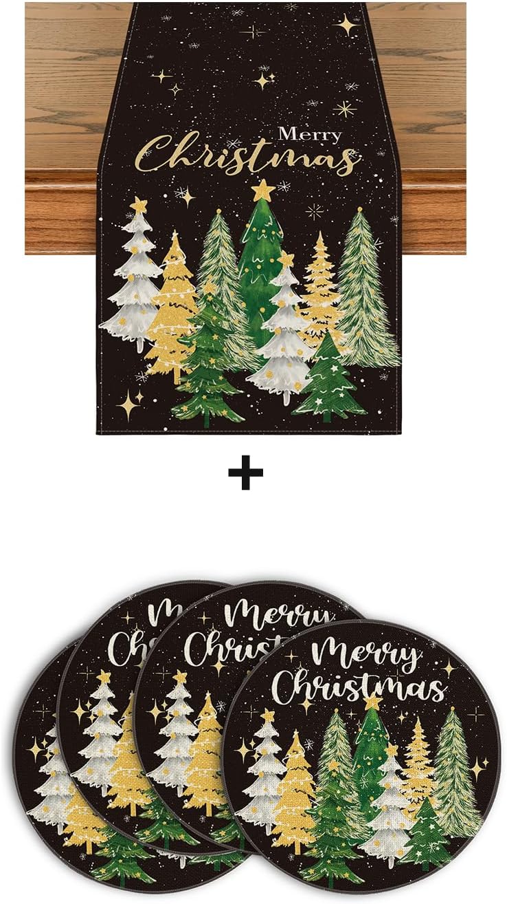 Artoid Mode Black Xmas Tree Christmas Round Place Mats 14