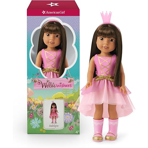American Girl WellieWishers 14.5-inch Ashlyn Doll with Pink Leotard, Glitter Skirt, Headband, and Boots, For Ages 4+