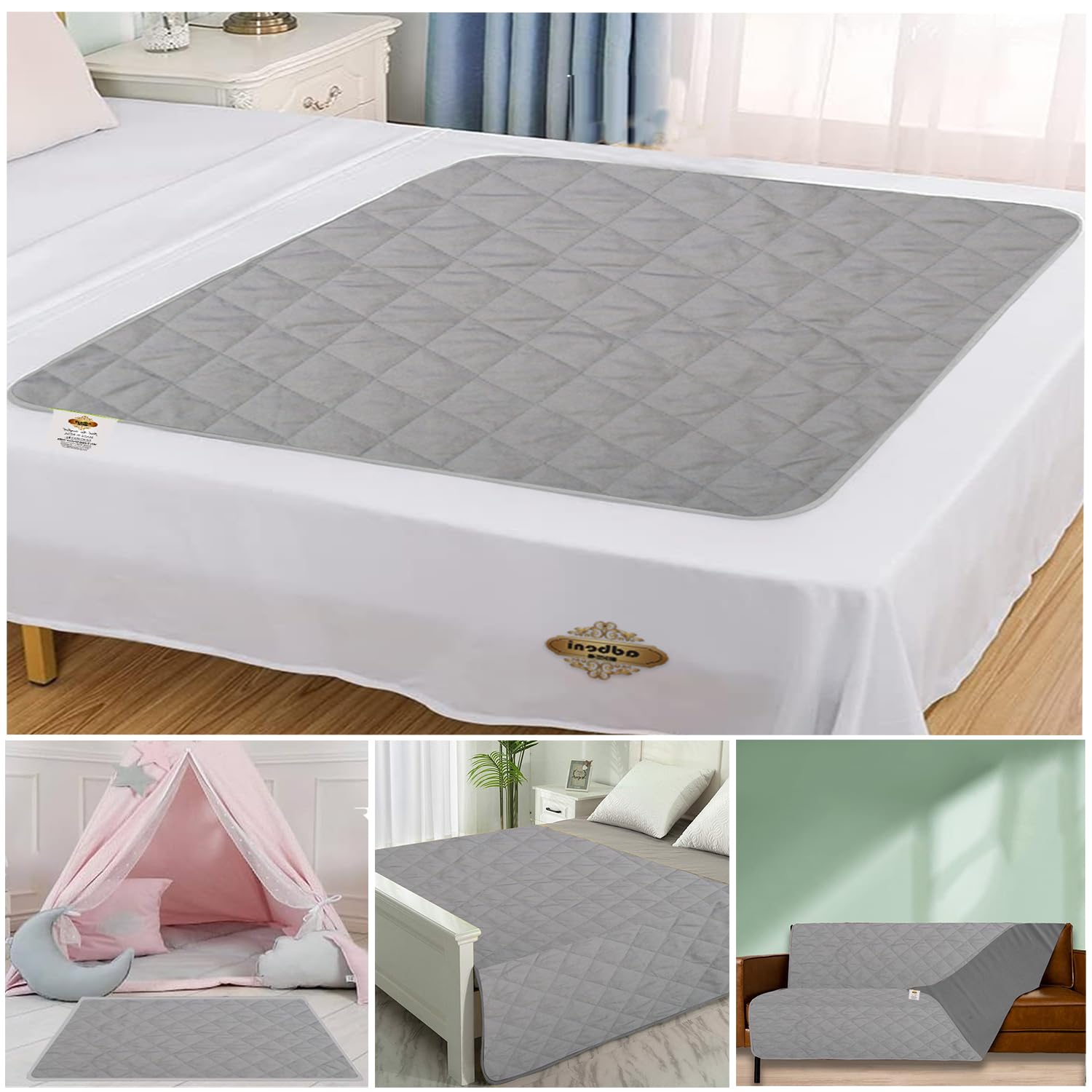 ADBENI HOME 300 GSM Waterproof Dry Sheet | Reusable Bed Protector for Baby, Adults & Women Underpad | Soft Micro Peach Fabric, Leak-Proof, Washable Mattress Protector | 72x34 Inch | Grey