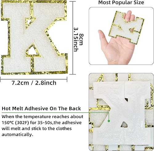 Miniatura 117 de Jongdari Letras termo-adhesivas para ropa, parche de letras de felpilla con brillantina del alfabeto, apliques para coser con adhesivo planchado, 8