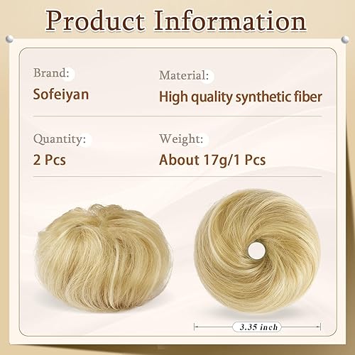 Miniatura 16 de SOFEIYAN 2PCS Messy Bun Hair Piece Wavy Curly Chignon Extension Mini Messy Hair Bun Scrunchies Synthetic Donut Wig Accessory Updo Space Bun Hair