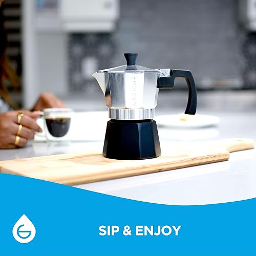 Vista 15 de Grosche Milano Cafetera espresso moca para estufa, de 3 tazas/5 onzas, cafetera cubana, cafetera greca, italiana, percoladora, rojo Rojo -,Negro