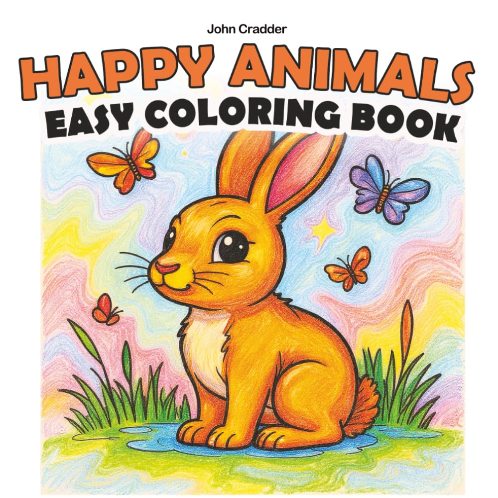 Happy Animals Easy Coloring Book: 50 Funny Animals. Simple Coloring Pages for Kids, Preschool and Kindergarten