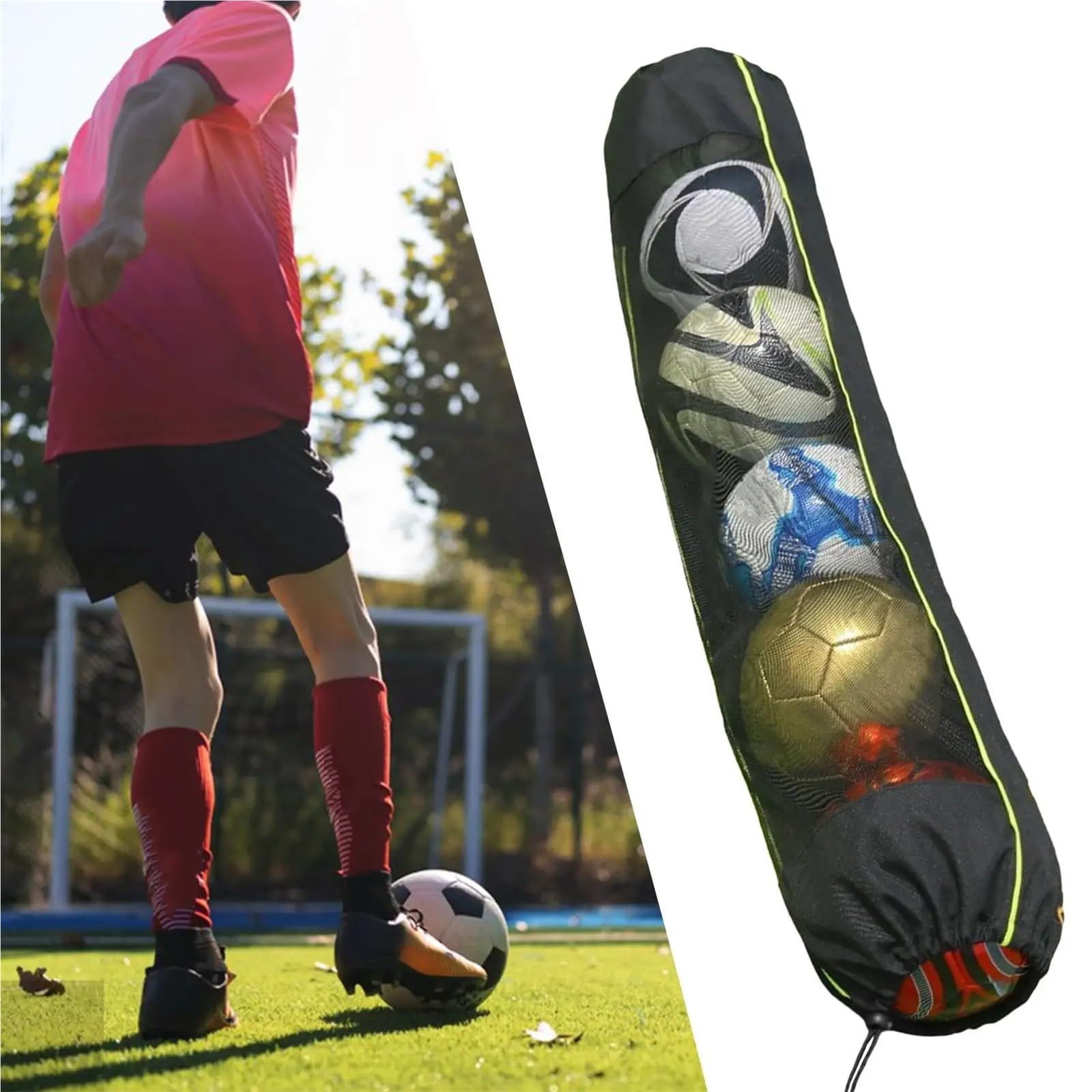 Borsa da calcio con 2 palloni, tracolla regolabile, traspirante, coulisse, for sport di squadra, tennis, nuoto, yoga, all'aperto per Palla