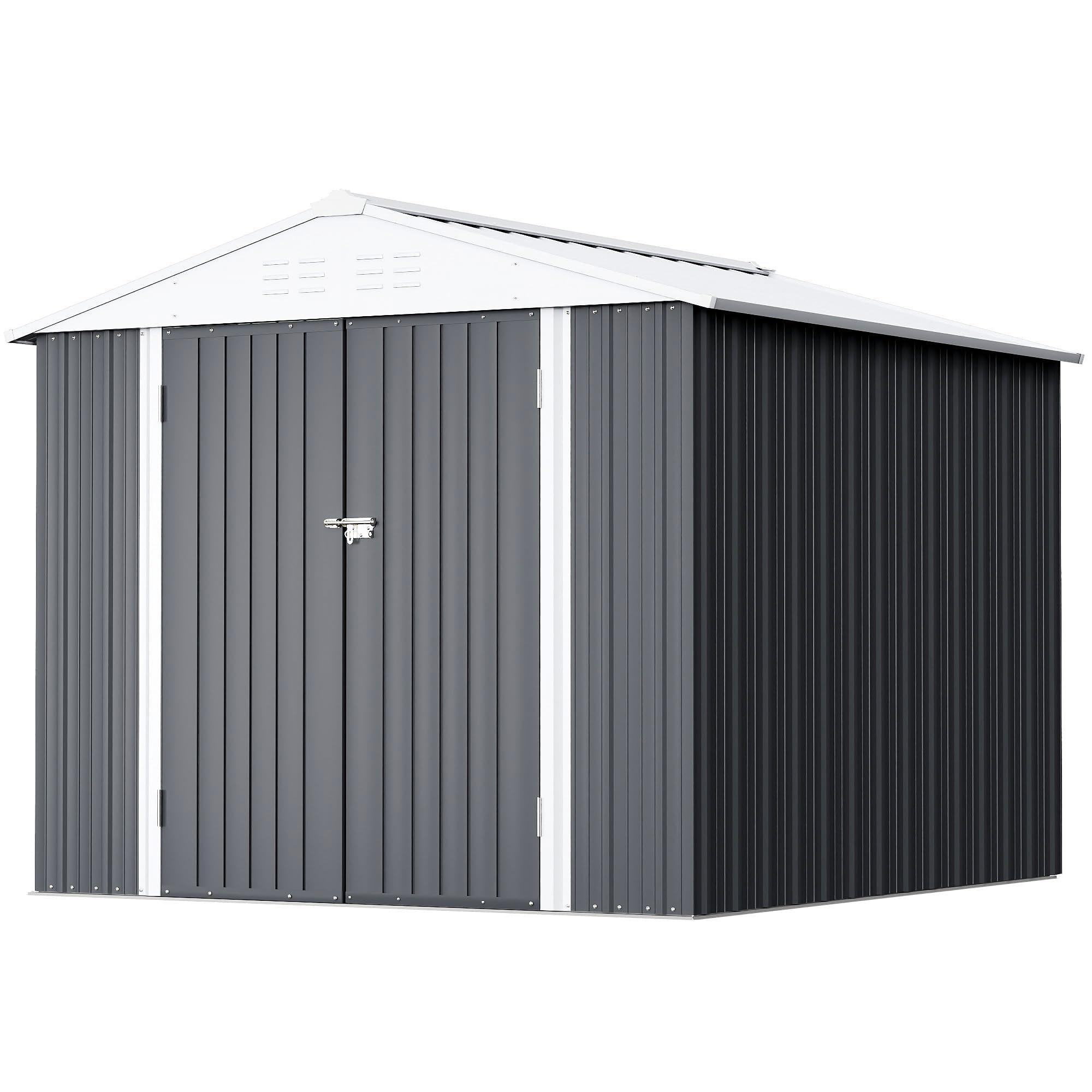 GUNJI 8 x 6 FT Shed Outdoor Storage Shed Metal Garden Shed with Lockable Door Outside Waterproof Tool Shed for Backyard, Patio, Lawn (Gray)