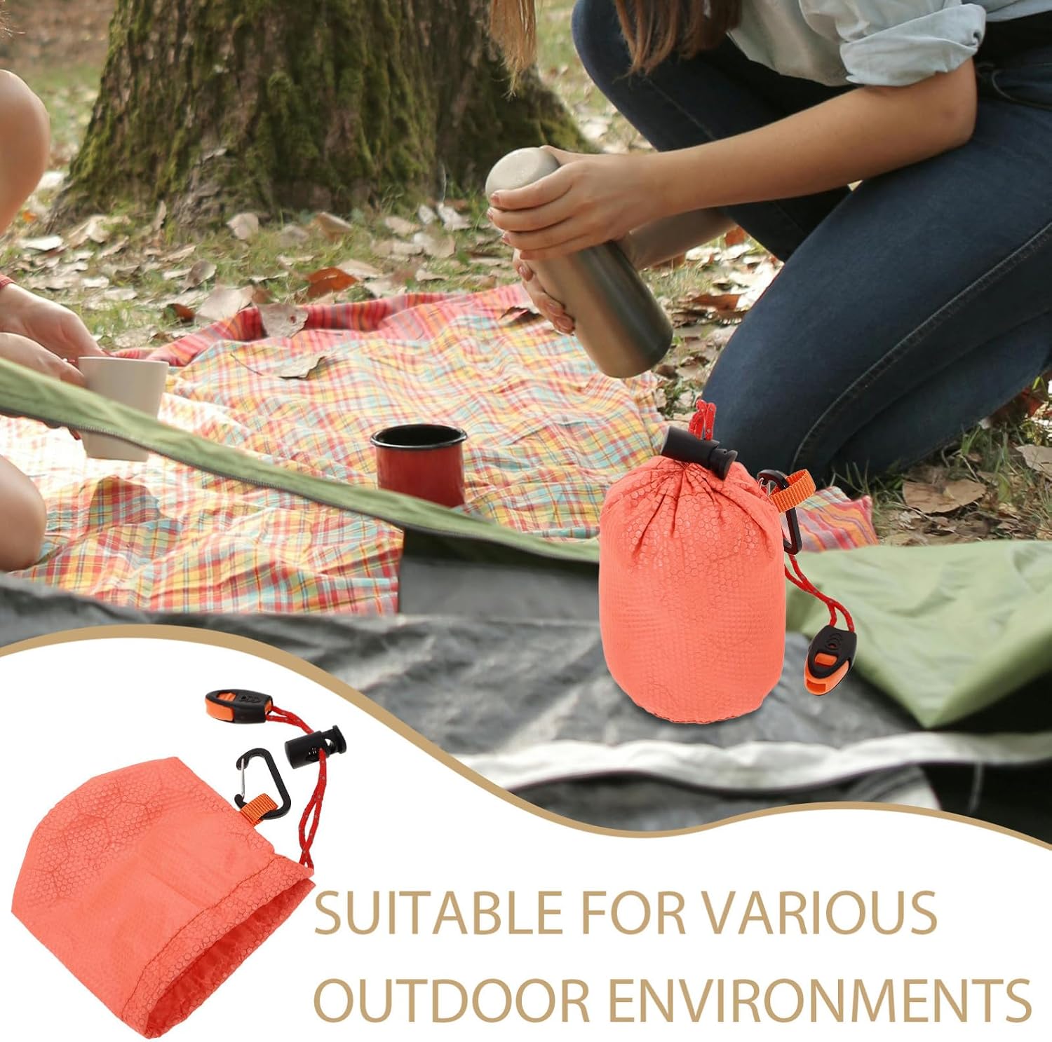 Emergency with Waterproof Thermal Reflective Outer Shell, Portable Survival Bivy Sack with Whistle and Quick Clip, Lightweight Compression Sack for Camping and Outdoor Hiking