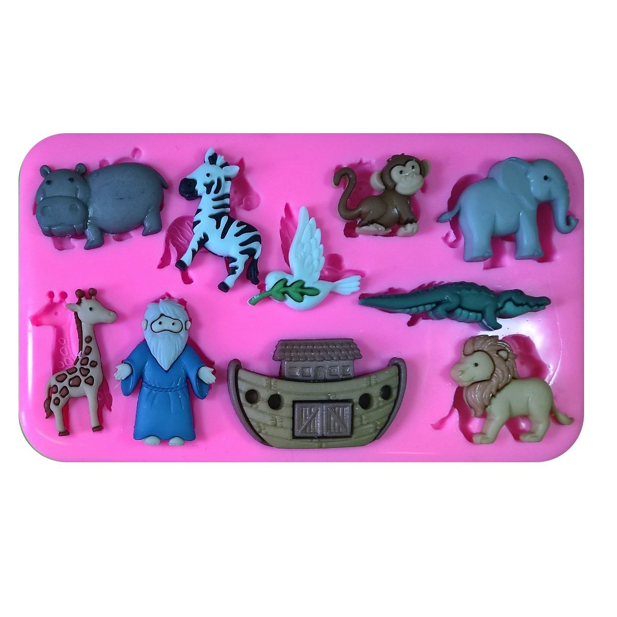 Fairie Blessings Multicoloured Noah's Ark Animals Elephant Hippo Lion Monkey Silicone Mould Mold For Cake Decorating Cake Cupcake Toppers Icing Sugarcraft Tool By