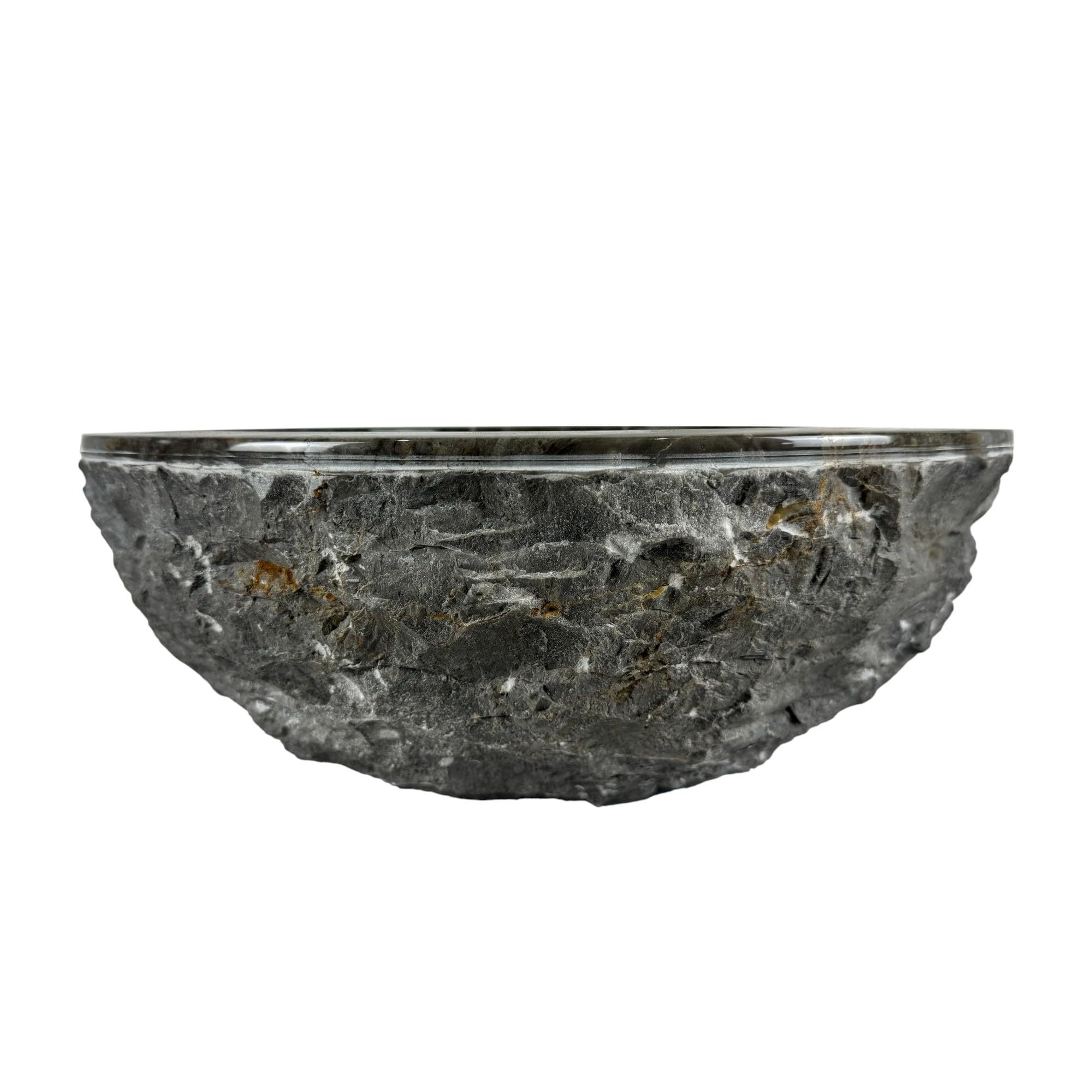 Lavandino Rotondo - Lavello - Lavabo Arredo Bagno Sanitari - 40x40x15 cm - in Marmo - Pietra naturale - Lucido - Solido e robusto (Grigio)